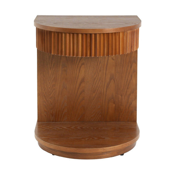 English Elm Mid-century Walnut Fluted Drawer Side Table with Open Shelf for Bedroom or Living Room N768P476676L
