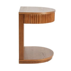 English Elm Mid-century Walnut Fluted Drawer Side Table with Open Shelf for Bedroom or Living Room N768P476676L