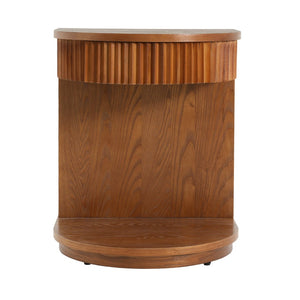 English Elm Mid-century Walnut Fluted Drawer Side Table with Open Shelf for Bedroom or Living Room N768P476676L