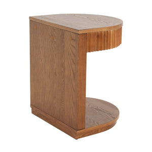 English Elm Mid-century Walnut Fluted Drawer Side Table with Open Shelf for Bedroom or Living Room N768P476676L