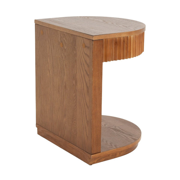 English Elm Mid-century Walnut Fluted Drawer Side Table with Open Shelf for Bedroom or Living Room N768P476676L