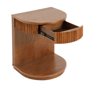 English Elm Mid-century Walnut Fluted Drawer Side Table with Open Shelf for Bedroom or Living Room N768P476676L