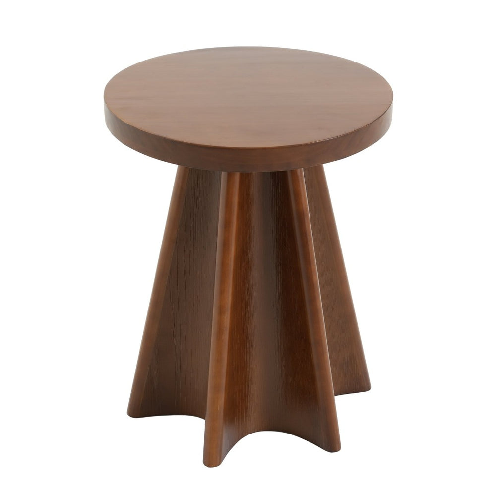 English Elm Flower Petal Solid Pine Round End Table Sculptural Walnut Accent for Any Room N768P476677W