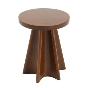 English Elm Flower Petal Solid Pine Round End Table Sculptural Walnut Accent for Any Room N768P476677W