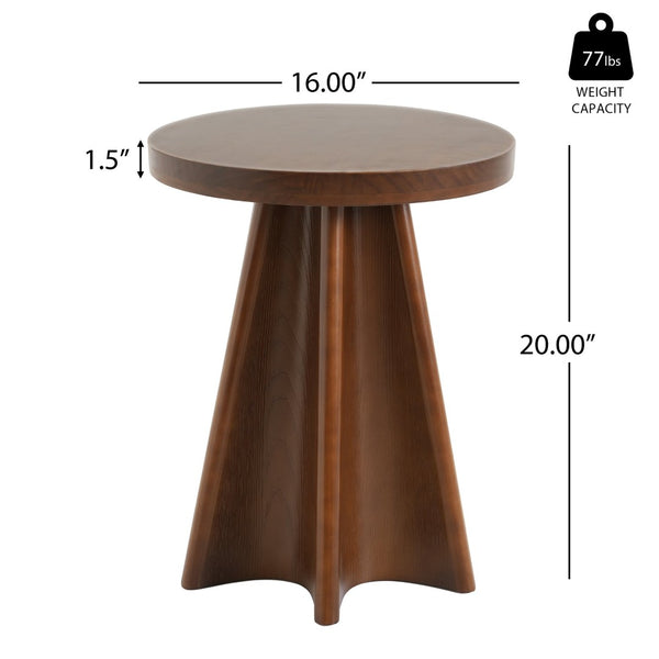English Elm Flower Petal Solid Pine Round End Table Sculptural Walnut Accent for Any Room N768P476677W