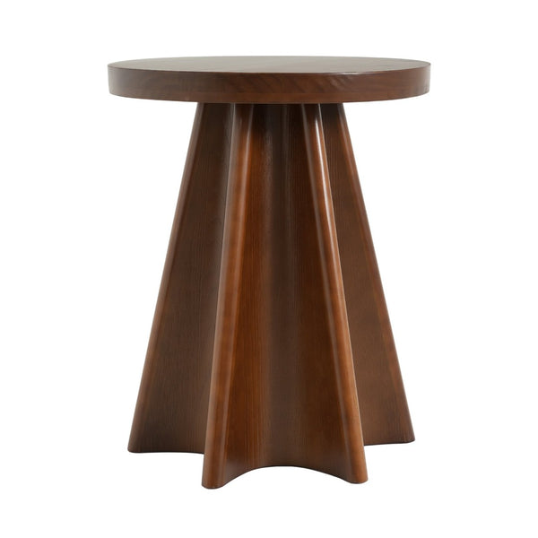 English Elm Flower Petal Solid Pine Round End Table Sculptural Walnut Accent for Any Room N768P476677W
