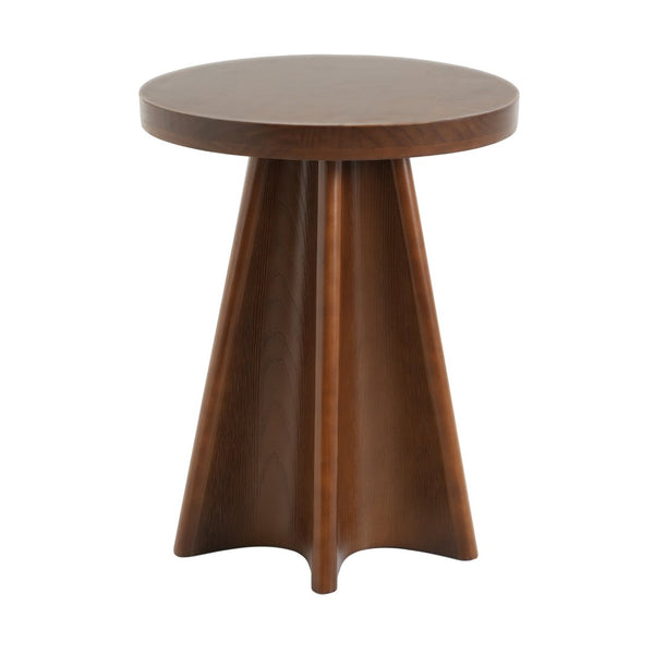 English Elm Flower Petal Solid Pine Round End Table Sculptural Walnut Accent for Any Room N768P476677W