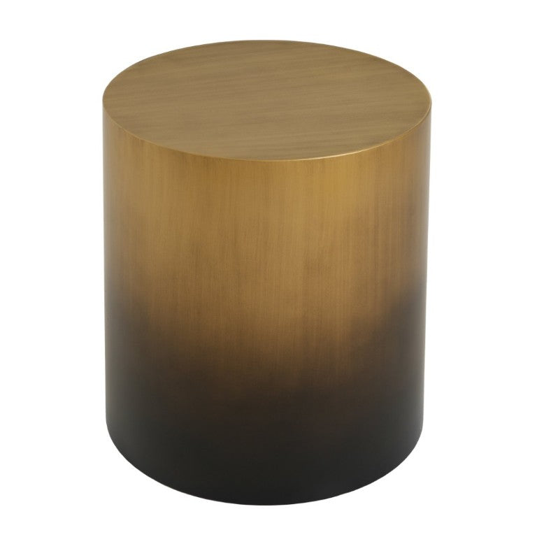 English Elm Iron Drum Side Table Solid Cylinder with Hand Brushed Ombre Brass Finish Modern Accent N768P476692A