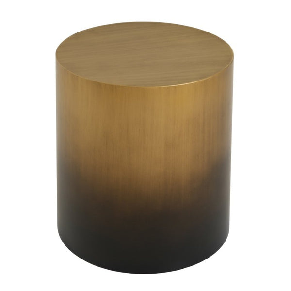 English Elm Iron Drum Side Table Solid Cylinder with Hand Brushed Ombre Brass Finish Modern Accent N768P476692A