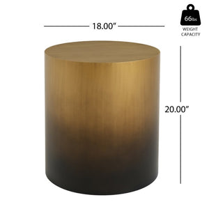 English Elm Iron Drum Side Table Solid Cylinder with Hand Brushed Ombre Brass Finish Modern Accent N768P476692A