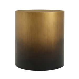 English Elm Iron Drum Side Table Solid Cylinder with Hand Brushed Ombre Brass Finish Modern Accent N768P476692A