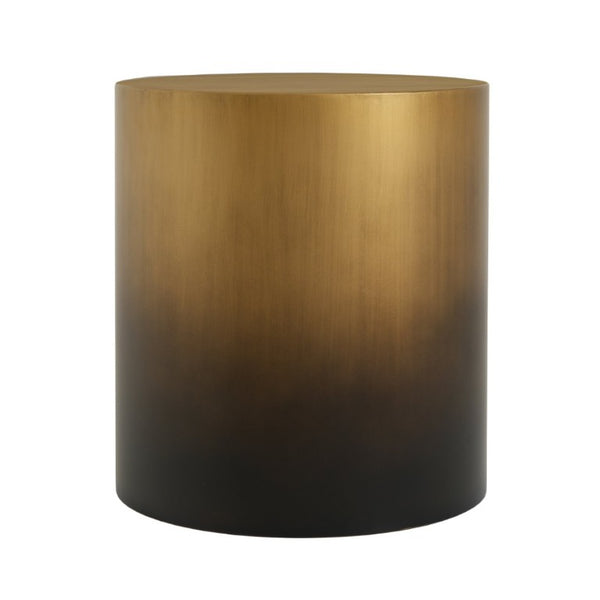 English Elm Iron Drum Side Table Solid Cylinder with Hand Brushed Ombre Brass Finish Modern Accent N768P476692A