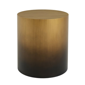 English Elm Iron Drum Side Table Solid Cylinder with Hand Brushed Ombre Brass Finish Modern Accent N768P476692A