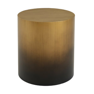 English Elm Iron Drum Side Table Solid Cylinder with Hand Brushed Ombre Brass Finish Modern Accent N768P476692A