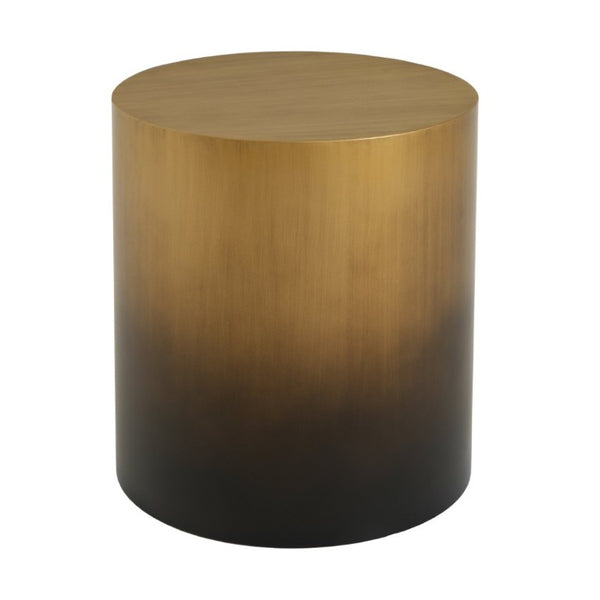 English Elm Iron Drum Side Table Solid Cylinder with Hand Brushed Ombre Brass Finish Modern Accent N768P476692A