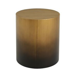 English Elm Iron Drum Side Table Solid Cylinder with Hand Brushed Ombre Brass Finish Modern Accent N768P476692A