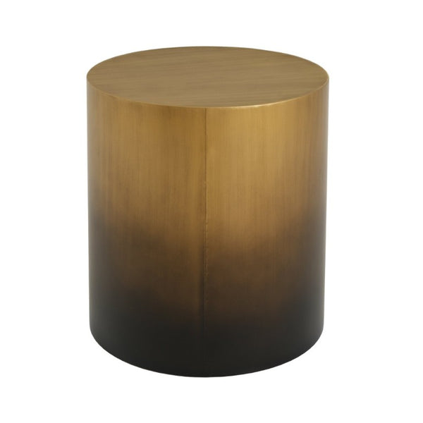 English Elm Iron Drum Side Table Solid Cylinder with Hand Brushed Ombre Brass Finish Modern Accent N768P476692A