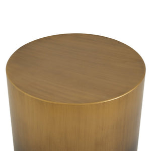 English Elm Iron Drum Side Table Solid Cylinder with Hand Brushed Ombre Brass Finish Modern Accent N768P476692A