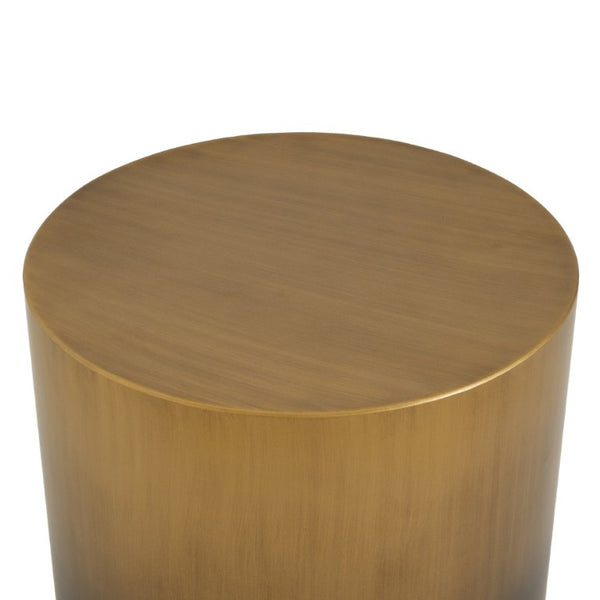 English Elm Iron Drum Side Table Solid Cylinder with Hand Brushed Ombre Brass Finish Modern Accent N768P476692A