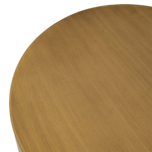 English Elm Iron Drum Side Table Solid Cylinder with Hand Brushed Ombre Brass Finish Modern Accent N768P476692A