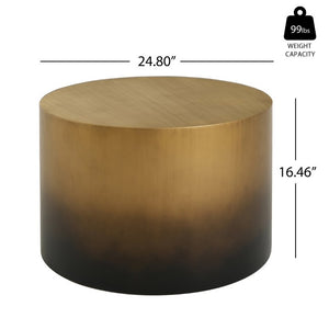 English Elm Iron Drum Coffee Table Handcrafted Ombre Antique Brass to Matte Black Modern Accent N768P476693A
