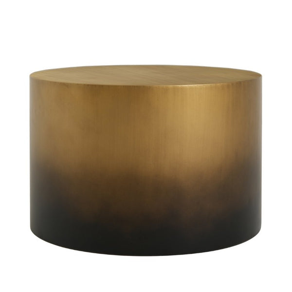 English Elm Iron Drum Coffee Table Handcrafted Ombre Antique Brass to Matte Black Modern Accent N768P476693A