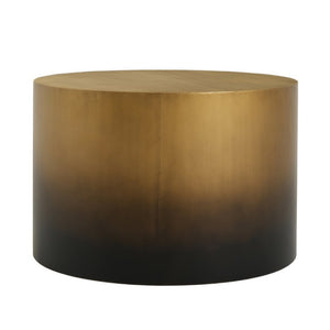 English Elm Iron Drum Coffee Table Handcrafted Ombre Antique Brass to Matte Black Modern Accent N768P476693A