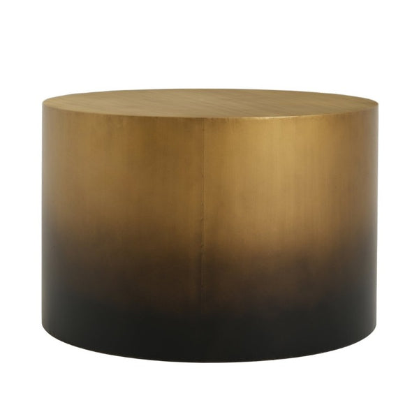 English Elm Iron Drum Coffee Table Handcrafted Ombre Antique Brass to Matte Black Modern Accent N768P476693A