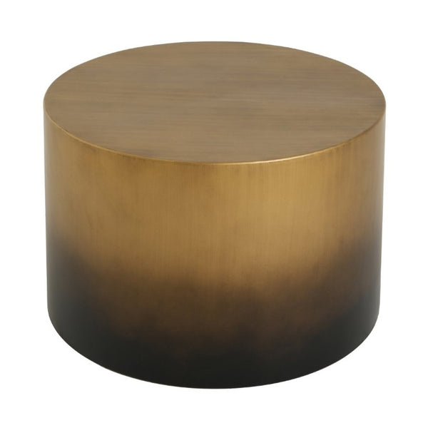 English Elm Iron Drum Coffee Table Handcrafted Ombre Antique Brass to Matte Black Modern Accent N768P476693A