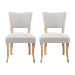 English Elm Solid Rubberwood Upholstered Dining Chairs Set of 2 with Curved Legs and Linen Blend Seat Beige+Natural N768P478308N