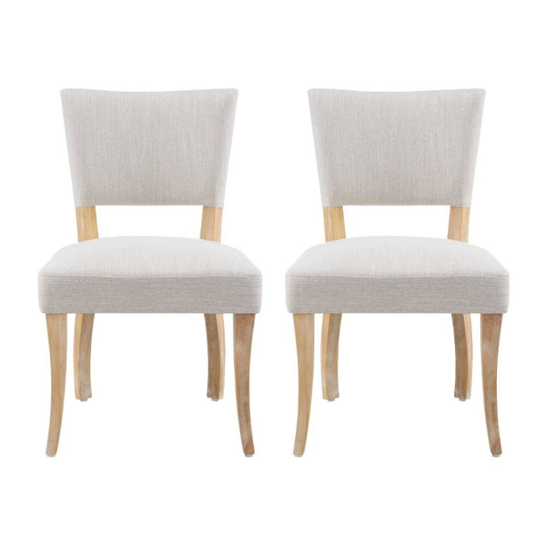 English Elm Solid Rubberwood Upholstered Dining Chairs Set of 2 with Curved Legs and Linen Blend Seat Beige+Natural N768P478308N