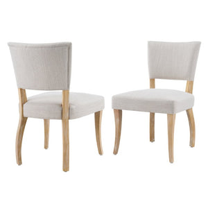 English Elm Solid Rubberwood Upholstered Dining Chairs Set of 2 with Curved Legs and Linen Blend Seat Beige+Natural N768P478308N