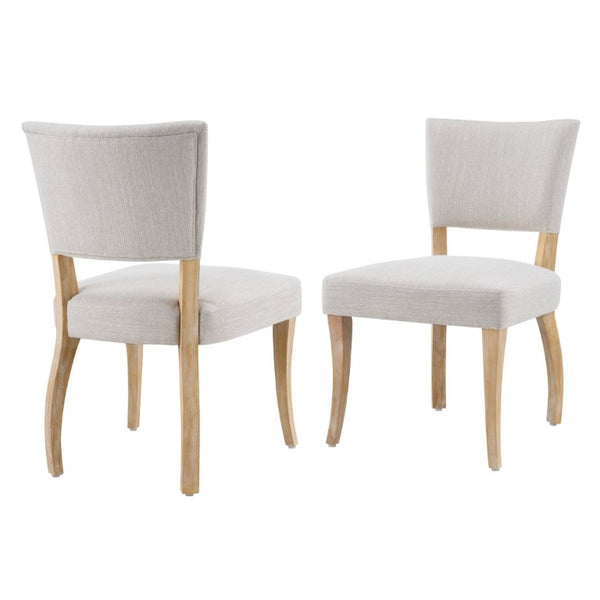 English Elm Solid Rubberwood Upholstered Dining Chairs Set of 2 with Curved Legs and Linen Blend Seat Beige+Natural N768P478308N