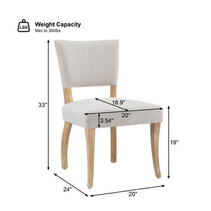 English Elm Solid Rubberwood Upholstered Dining Chairs Set of 2 with Curved Legs and Linen Blend Seat Beige+Natural N768P478308N