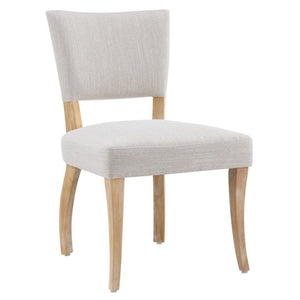 English Elm Solid Rubberwood Upholstered Dining Chairs Set of 2 with Curved Legs and Linen Blend Seat Beige+Natural N768P478308N