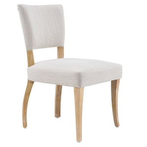 English Elm Solid Rubberwood Upholstered Dining Chairs Set of 2 with Curved Legs and Linen Blend Seat Beige+Natural N768P478308N
