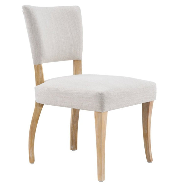 English Elm Solid Rubberwood Upholstered Dining Chairs Set of 2 with Curved Legs and Linen Blend Seat Beige+Natural N768P478308N
