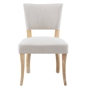 English Elm Solid Rubberwood Upholstered Dining Chairs Set of 2 with Curved Legs and Linen Blend Seat Beige+Natural N768P478308N