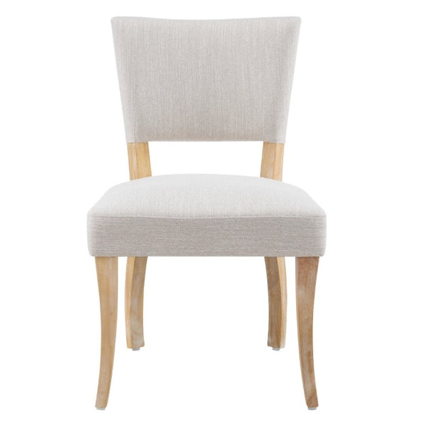 English Elm Solid Rubberwood Upholstered Dining Chairs Set of 2 with Curved Legs and Linen Blend Seat Beige+Natural N768P478308N