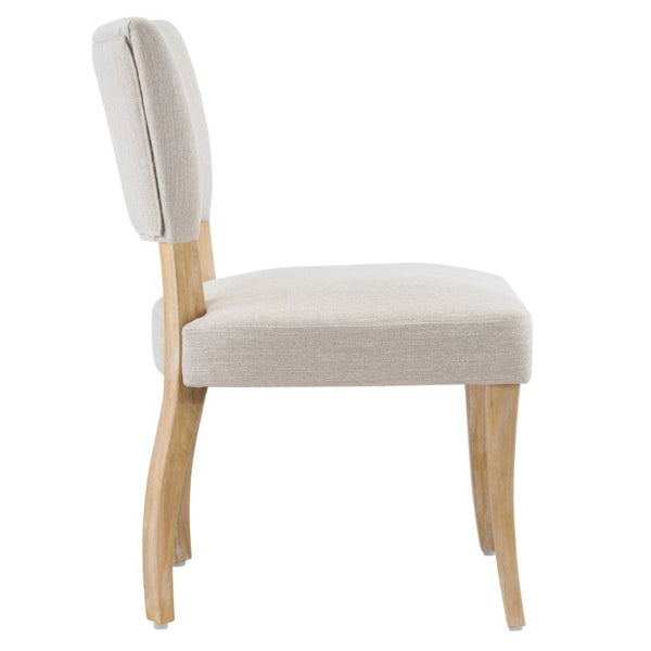 English Elm Solid Rubberwood Upholstered Dining Chairs Set of 2 with Curved Legs and Linen Blend Seat Beige+Natural N768P478308N