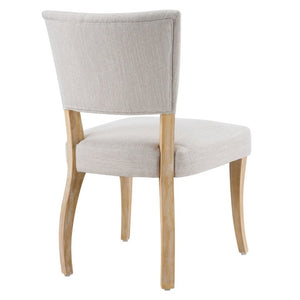 English Elm Solid Rubberwood Upholstered Dining Chairs Set of 2 with Curved Legs and Linen Blend Seat Beige+Natural N768P478308N