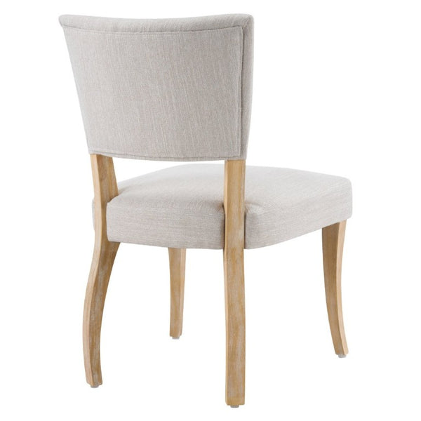 English Elm Solid Rubberwood Upholstered Dining Chairs Set of 2 with Curved Legs and Linen Blend Seat Beige+Natural N768P478308N