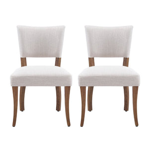 English Elm Solid Rubberwood Upholstered Dining Chairs Set of 2 with Curved Legs and Linen Blend Seat Beige+Walnut N768P478308W