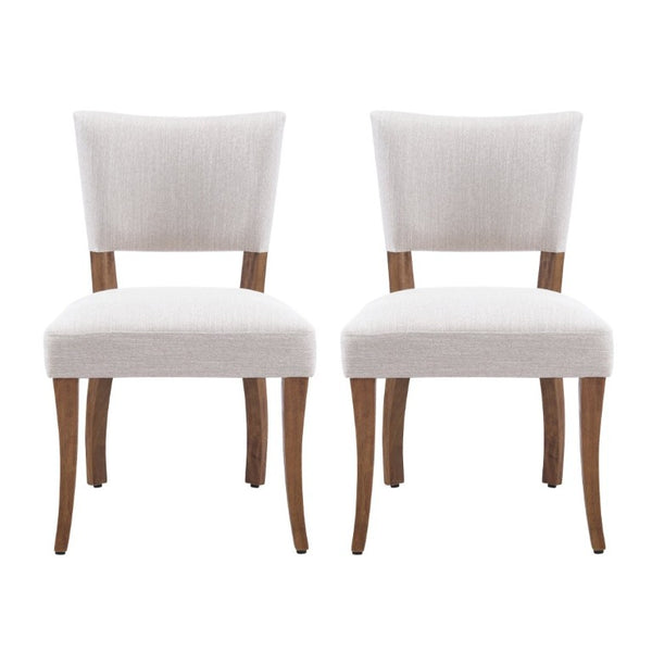 English Elm Solid Rubberwood Upholstered Dining Chairs Set of 2 with Curved Legs and Linen Blend Seat Beige+Walnut N768P478308W
