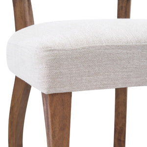 English Elm Solid Rubberwood Upholstered Dining Chairs Set of 2 with Curved Legs and Linen Blend Seat Beige+Walnut N768P478308W