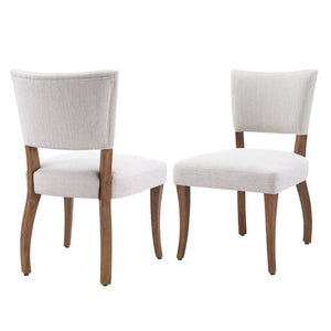 English Elm Solid Rubberwood Upholstered Dining Chairs Set of 2 with Curved Legs and Linen Blend Seat Beige+Walnut N768P478308W