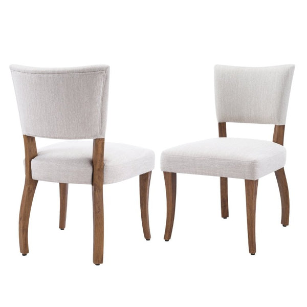 English Elm Solid Rubberwood Upholstered Dining Chairs Set of 2 with Curved Legs and Linen Blend Seat Beige+Walnut N768P478308W