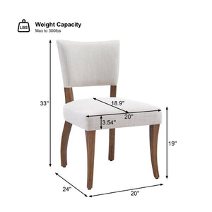English Elm Solid Rubberwood Upholstered Dining Chairs Set of 2 with Curved Legs and Linen Blend Seat Beige+Walnut N768P478308W
