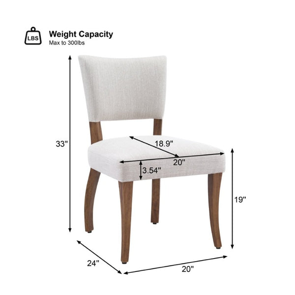 English Elm Solid Rubberwood Upholstered Dining Chairs Set of 2 with Curved Legs and Linen Blend Seat Beige+Walnut N768P478308W