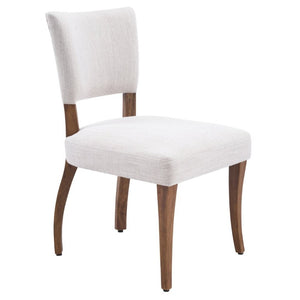 English Elm Solid Rubberwood Upholstered Dining Chairs Set of 2 with Curved Legs and Linen Blend Seat Beige+Walnut N768P478308W